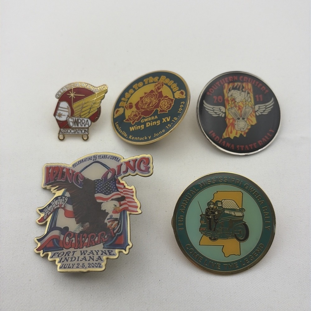 Lot Of 5 Gold Wing Road Rider's Association Wing Ding GWRRA Lapel Hat Pins